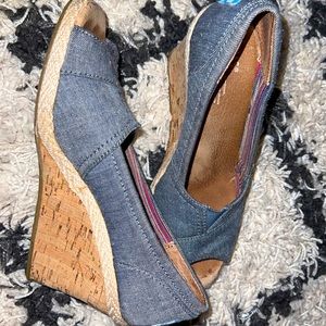 Denim colored Tom wedges size 6.5